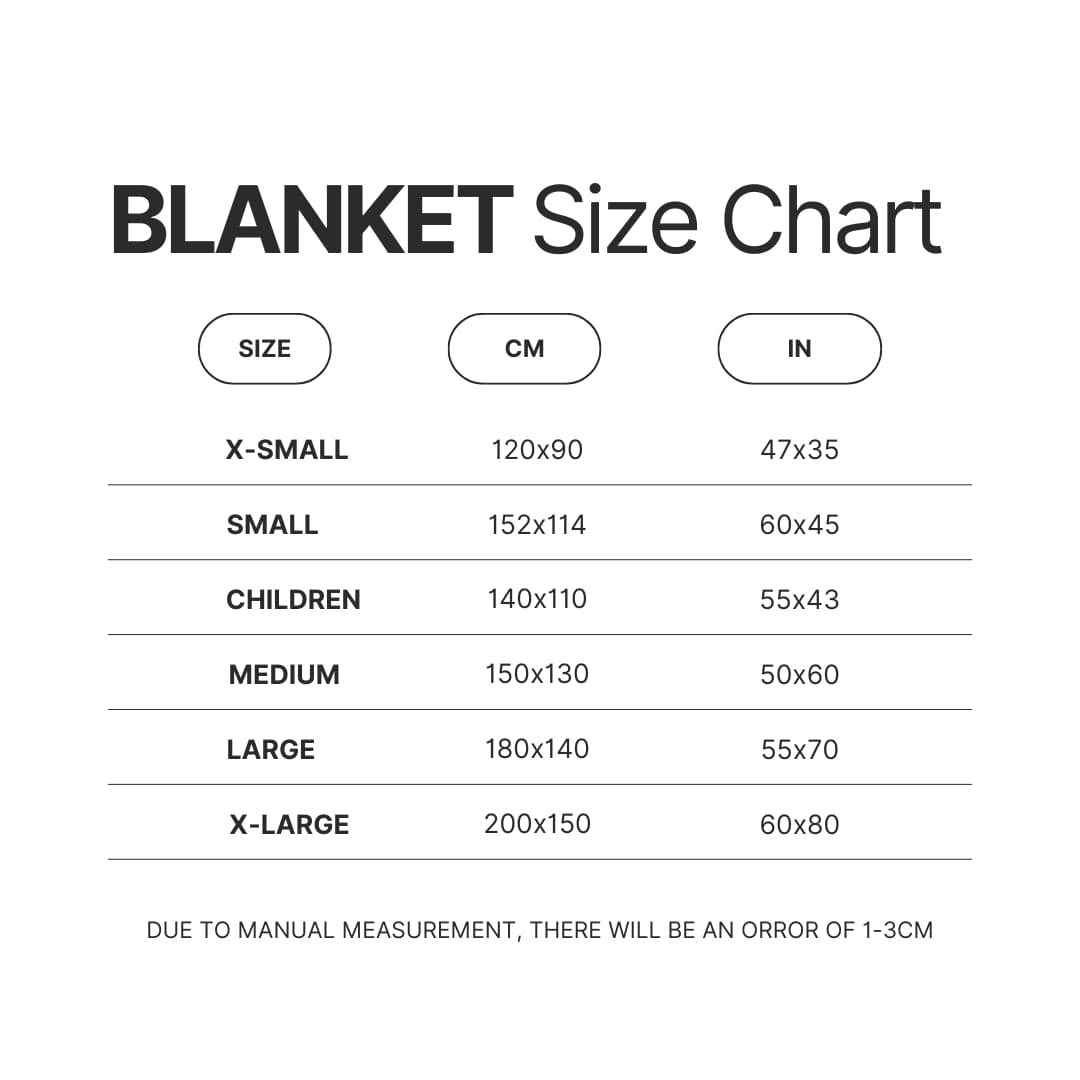 Blanket Size Chart - JoJo's Bizarre Adventure UK Shop
