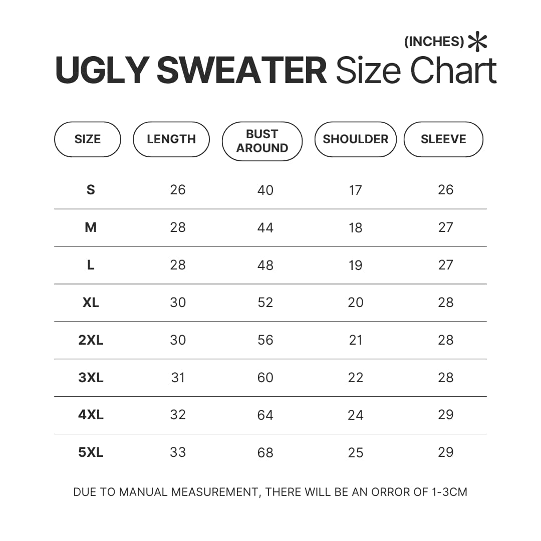 Ugly Sweater Size Chart - JoJo's Bizarre Adventure UK Shop
